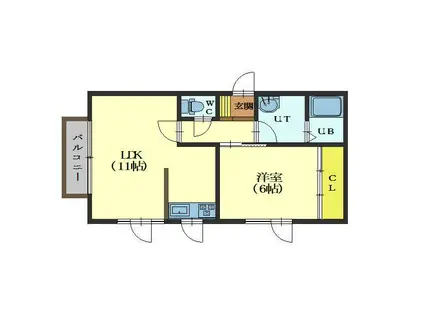 TIME中島II(1LDK/2階)の間取り写真