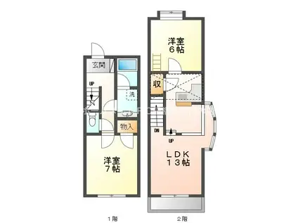セザンヌ牟呂(2LDK/1階)の間取り写真