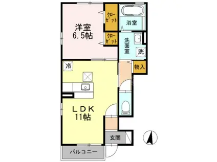 ソレアード・ミナミダ(1LDK/1階)の間取り写真