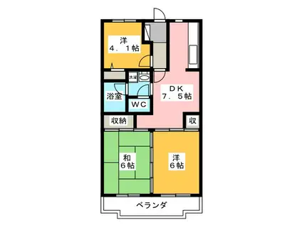 パルシオ西原Ⅰ(3DK/3階)の間取り写真