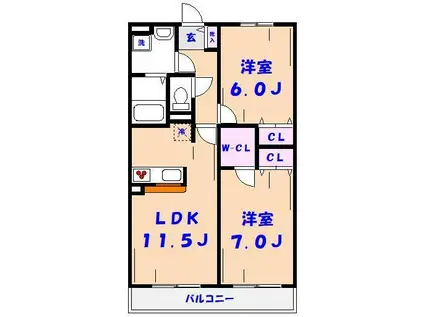 LS RESIDENCE本八幡(2LDK/1階)の間取り写真