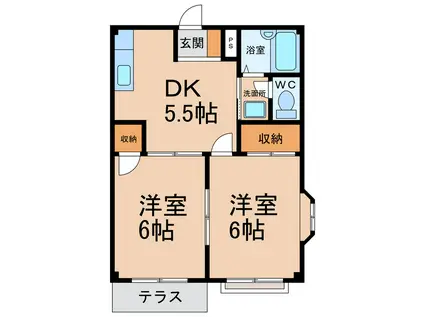 シャンブル21(2DK/1階)の間取り写真