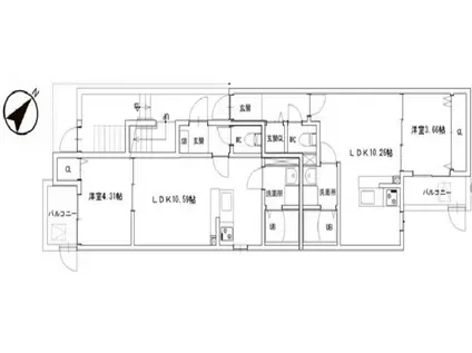 ルピナス横手南町II(1LDK/3階)の間取り写真