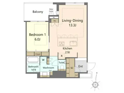 アイランドシティ オーシャン&フォレストタワーレジデンスウエスト(1LDK/28階)の間取り写真