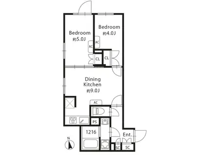 GRAN PASEO 目黒西小山(2DK/3階)の間取り写真