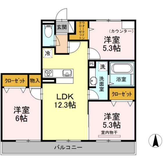 イル ヴィラージュ A棟(3LDK/2階)の間取り写真