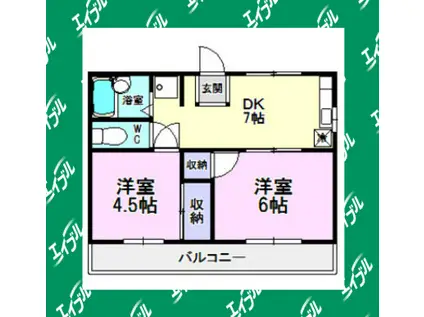 神の倉ハイツI(2DK/1階)の間取り写真