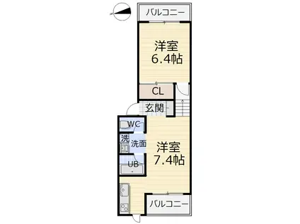 ルミネ奥田(2K/1階)の間取り写真