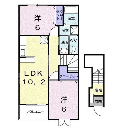 パレスブルー・マウンテン B棟(2LDK/2階)の間取り写真