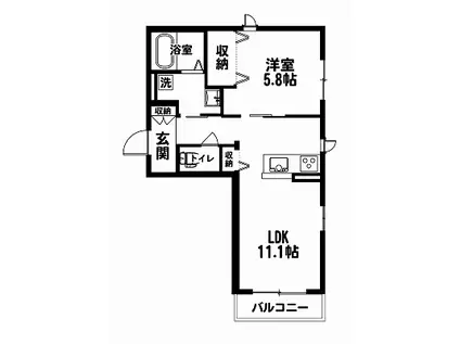 フォルテI(1LDK/2階)の間取り写真