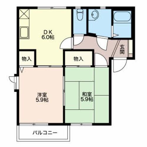 アルコバレーノI A棟(2DK/1階)の間取り写真