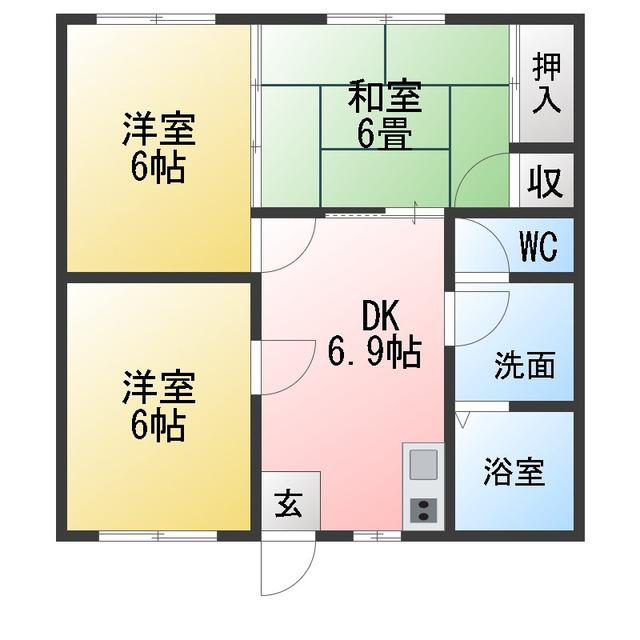 プレアデス2号館(3DK/1階)の間取り写真