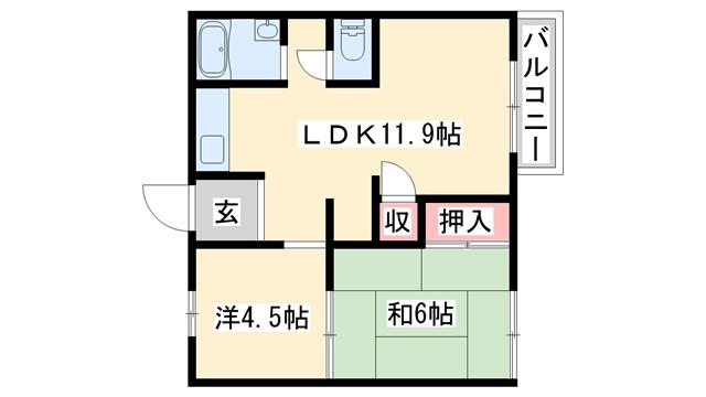 伊保高山ハイツI(2LDK/2階)の間取り写真