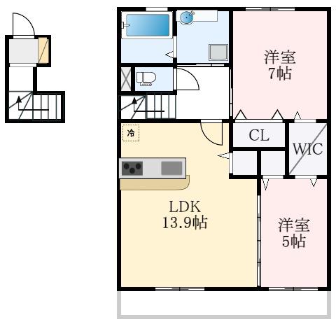 くみの木ヒルズI(2LDK/2階)の間取り写真