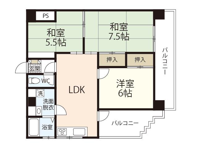 第七山本ビル(3LDK/4階)の間取り写真