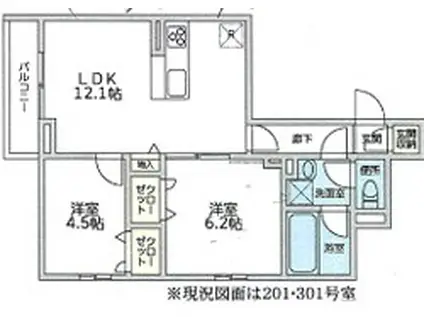 ブラウネスハイム南馬込(2LDK/1階)の間取り写真