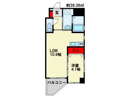 ラグーナ田原新町(1LDK/4階)の間取り写真