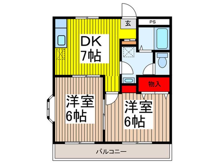 ノース・K(2DK/1階)の間取り写真