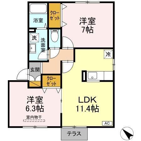 グレイス浜野D(2LDK/2階)の間取り写真