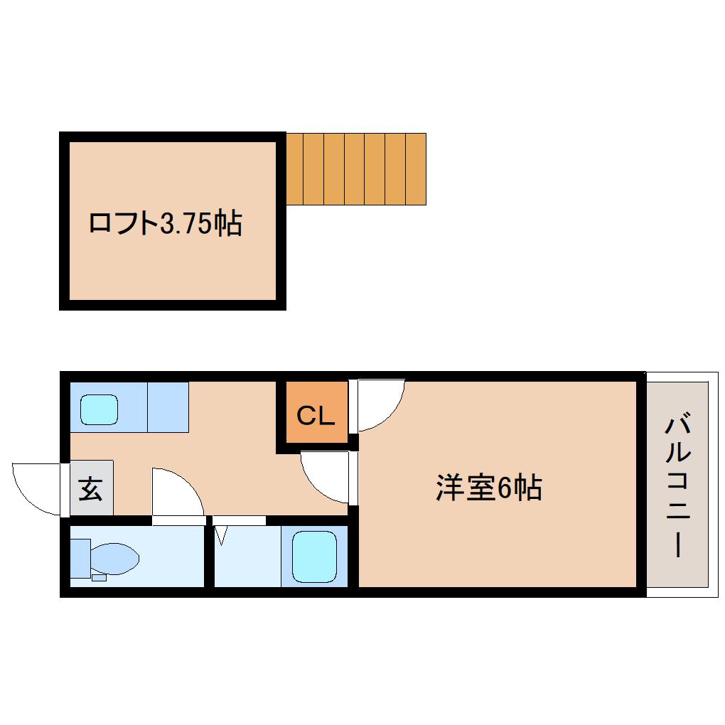 アメニティ東仙台A(1K/2階)の間取り写真