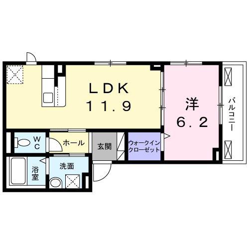 ソレイユ ル ヴァン(1LDK/2階)の間取り写真