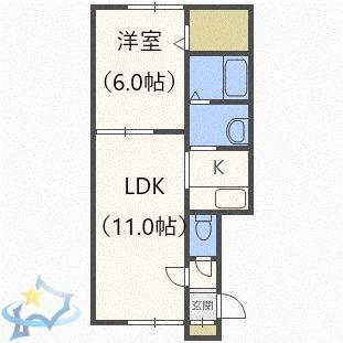 セレッソ西町南(1LDK/2階)の間取り写真