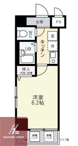 アヴォートルサンテ(1K/2階)の間取り写真