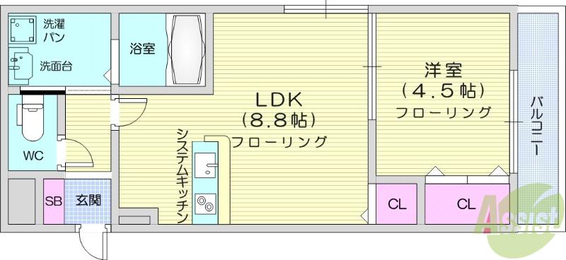 オハアスール(1LDK/2階)の間取り写真