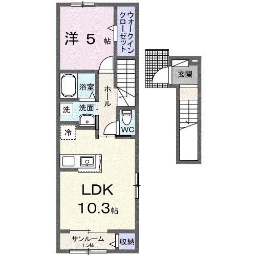 メゾフォルテ松島(1LDK/2階)の間取り写真