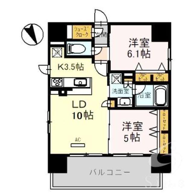 プレサンス四天王寺(2LDK/12階)の間取り写真