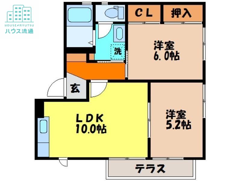 ディアスMS B棟(2LDK/1階)の間取り写真