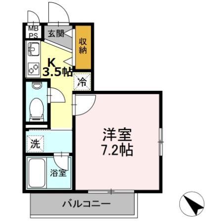 レグルス中央林間(1K/1階)の間取り写真