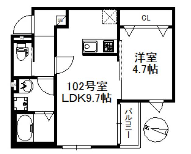 メゾンソレイユ久留米(1LDK/1階)の間取り写真