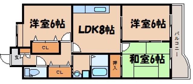 メープルコート(3LDK/1階)の間取り写真