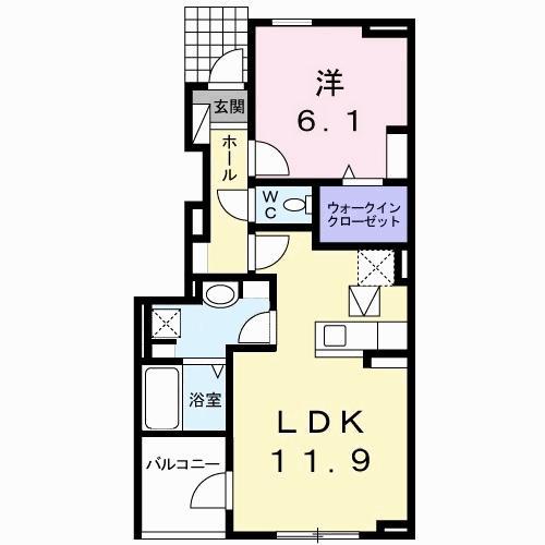 ヴィラ プラシードB(1LDK/1階)の間取り写真