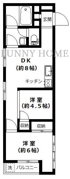 駒沢コーポラス(2DK/4階)の間取り写真