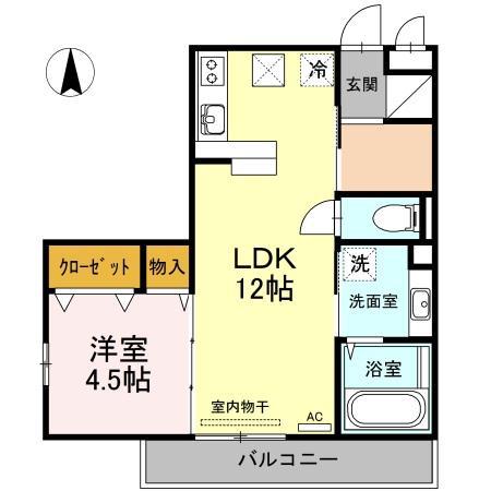 ラ・シャンブル(1LDK/2階)の間取り写真