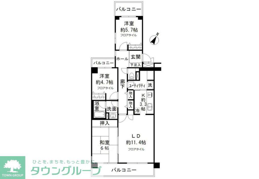テラス本八幡(3LDK/4階)の間取り写真