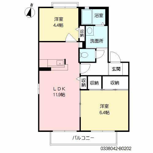 ディアス茶屋の原 B棟(2LDK/2階)の間取り写真