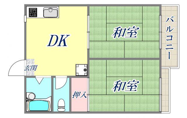 AKTY上甲子園B棟(2DK/2階)の間取り写真