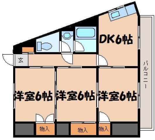 グリーンヴィラA棟(3DK/3階)の間取り写真