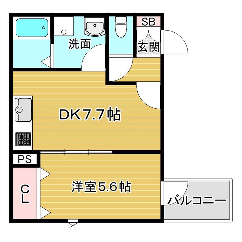OAK岸辺(1LDK/1階)の間取り写真