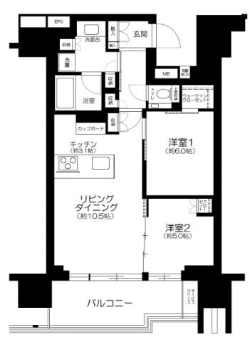プラウド中目黒(2LDK/10階)の間取り写真