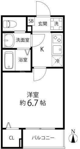 TS CUORE六町II(1K/1階)の間取り写真