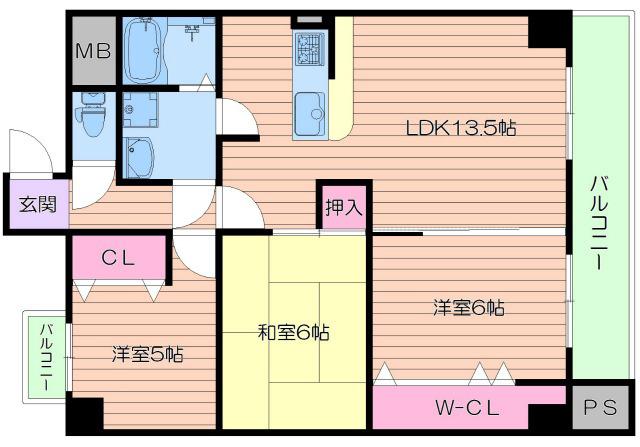 パルテール21(2LDK/6階)の間取り写真
