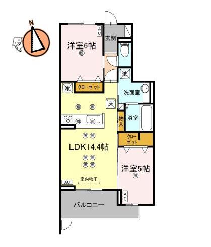エグレットテラスII(2LDK/1階)の間取り写真