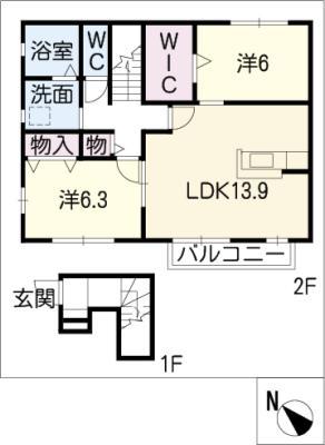 ミレーニア泉(2LDK/2階)の間取り写真