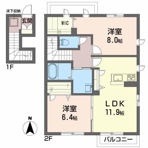 シャーメゾン白鳥C(2LDK/2階)の間取り写真