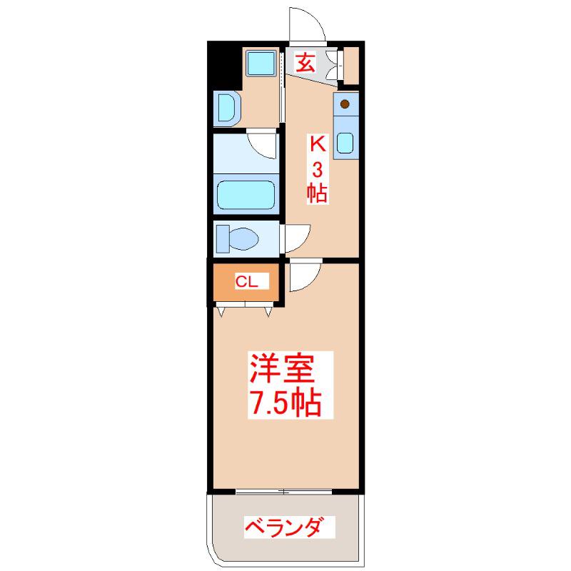 サンパティーク谷山中央(1K/5階)の間取り写真