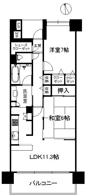 アンビックス小山 グランテムスクエア(2LDK/3階)の間取り写真